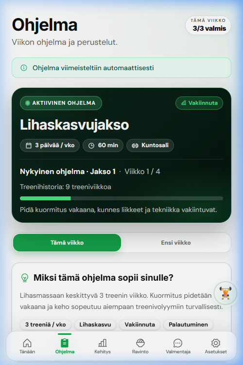 Treeniverstaan viikon ohjelma: treenipäivät, jakso ja tulevat muutokset